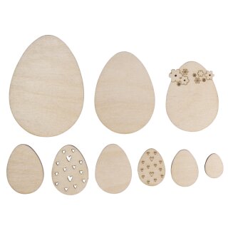 Holz Ostereier FSC Mix Credit 2-8cm 9 Stück natur