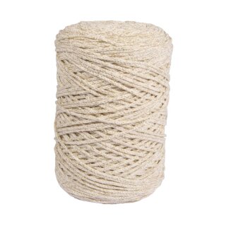 Braidy Recycling Garn m.Goldfaden, 2mm ø, geflochten, ca. 240m, Knäuel 250g, elfenbein